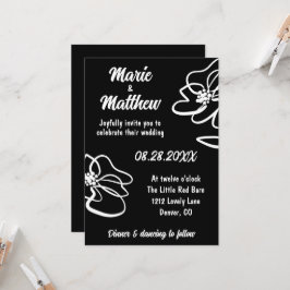 Convite Clássico de Casamento Floral Negro Preto