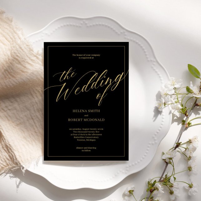 Convite Clássico de Casamento Preto e Branco (Criador carregado)