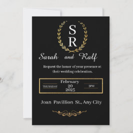 convite clássico de casamento preto e branco