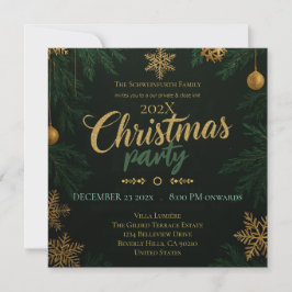 Convite Clássico de Natal Preto, Verde e Dourado