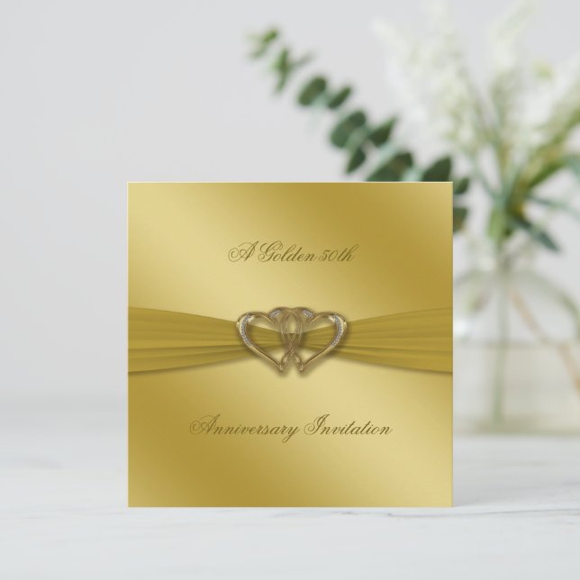 Convite Clássico de Ouro para Bodas de 50 Anos (Em pé/Frente)