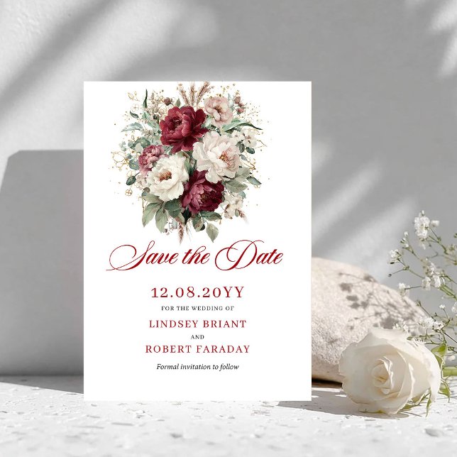 Convite Clássico de Save The Date Floral Bege Bord (Classic Blush Burgundy Floral Save The Date)