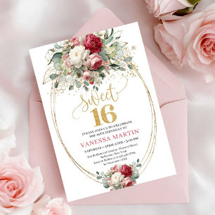 Convite Clássico de Sweet Sixteen Bege Borgonha Br