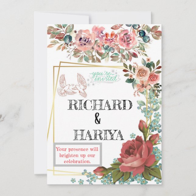 Convite Clássico para Casamento de Folha de Ouro | (Frente)