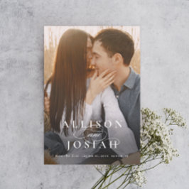 Convite Clássico Tipografia Elegante Nomes Foto Casamento 