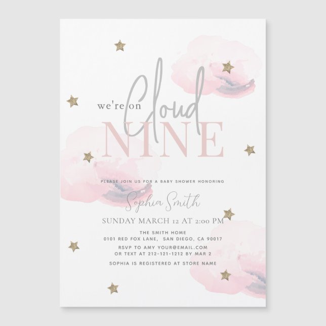 Convite Cloud 9 Estrelas Douradas Chá de fraldas Cor de Ág (Frente)