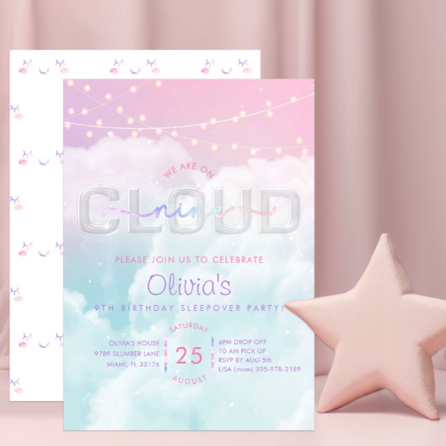 Convite Cloud Nine Sleepover - Pastel Sky 9th B (Fun Pastel - Cloud Nine Birthday Party Invite)