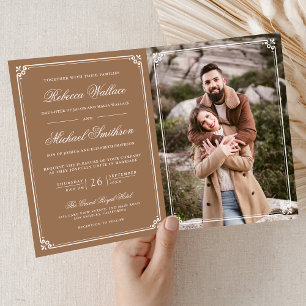 Convite Código QR Casamento Bege Marrom Minimalista Foto