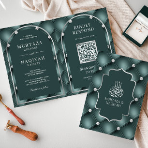 Convite Código QR com Padrão de Tufo em Azul-Verde Escuro 