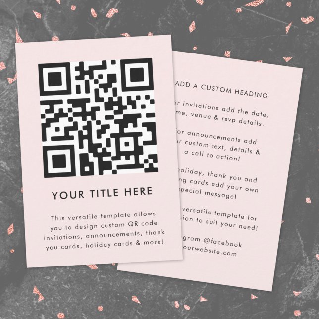 Convite Código QR | Convite Versátil Escaneável (Feminine smart QR code pink invitation template by Guava - versatile, stylish, and customizable)