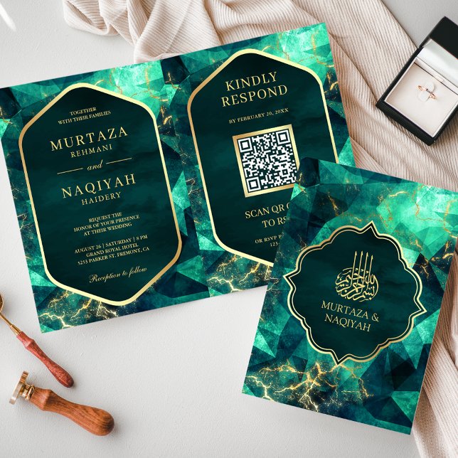 Convite Código QR da Pedra Preciosa Ouro Verde Esmeralda C (Criador carregado)
