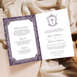 Convite Código QR de Casamento Católico Roxo Empoeirado Vi