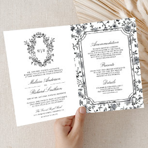 Convite Código QR de casamento com crista em Chinoiserie p