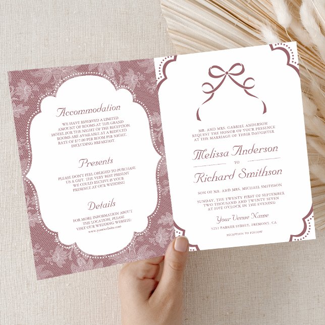 Convite Código QR de casamento com laço coquete em renda b (Criador carregado)