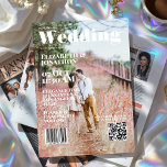 Convite Código QR de Casamento de Cobrir da Revista<br><div class="desc">Faça seu convite de casamento inesquecível com este design único ao estilo do cobrir da revista. Apresentando fotos personalizáveis do casal, tipografia elegante e detalhes modernos, como um código de barras falso e um verdadeiro código QR, este convite é perfeito para casais que buscam uma tendência e uma maneira personalizada...</div>