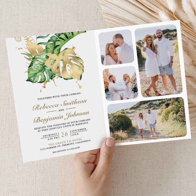 Convite Código QR de Casamento Monstera Tropical Palma Dou (Criador carregado)
