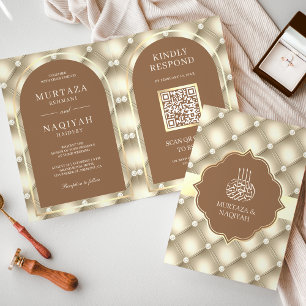 Convite Código QR de casamento muçulmano com padrão tufado