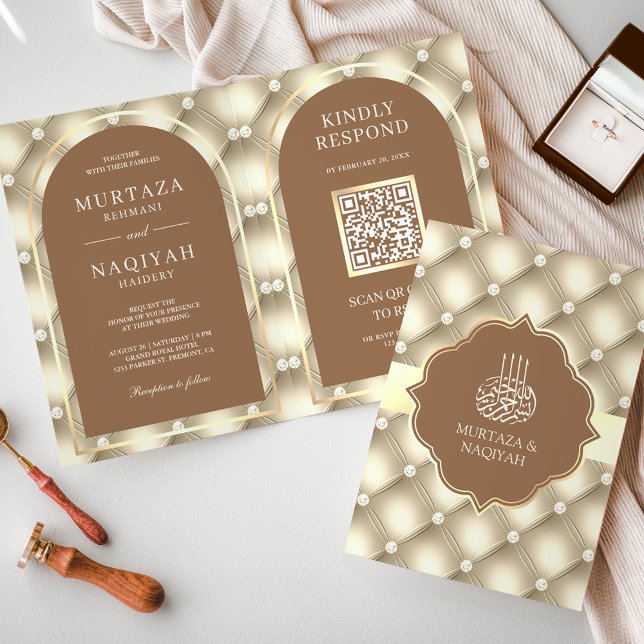 Convite Código QR de casamento muçulmano com padrão tufado (Criador carregado)