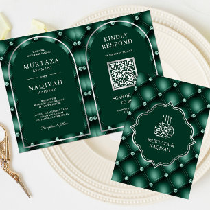 Convite Código QR de Casamento Muçulmano com Tufo Verde Es