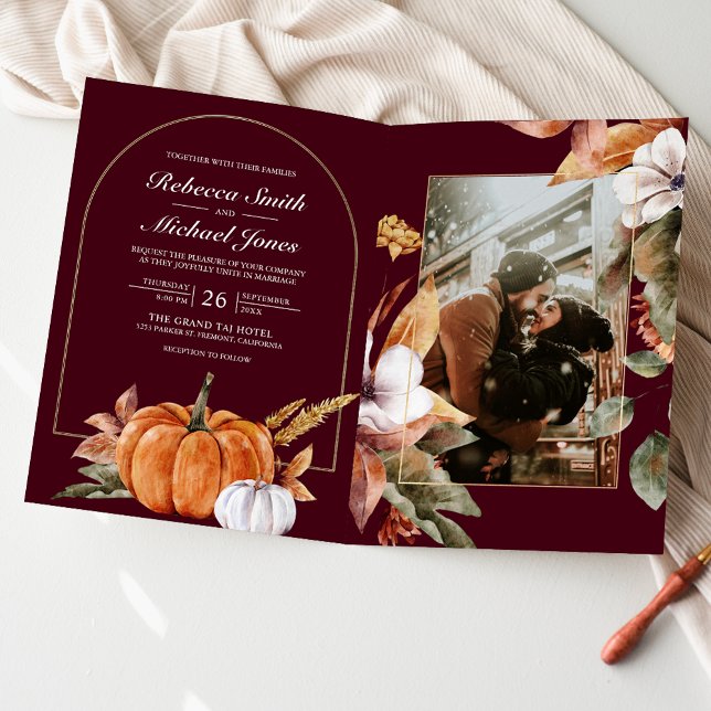 Convite Código QR de Foto de Abóbora Boho para Casamento B (Criador carregado)