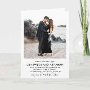 Convite Código QR de Foto Preta e Branca Limpa Casamento M