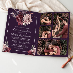 Convite Código QR de Moldura Floral Mal-encarada Roxo Escu