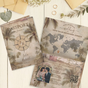 Convite Código QR de Passaporte de Casamento de Destino Vi