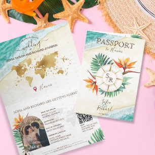Convite Código QR de Passaporte de Casamento em Destino de