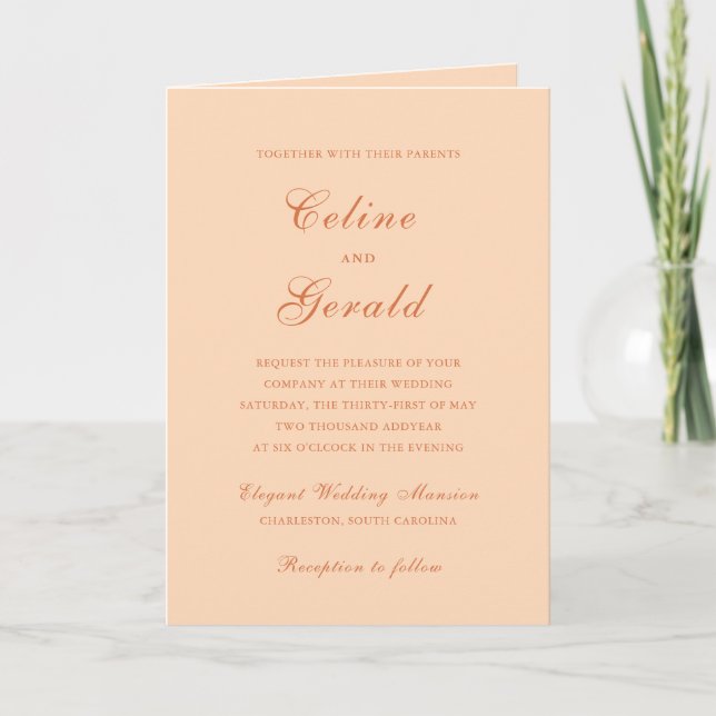 Convite Código QR de Pêssego Clássico Casamento Elegante (Frente)