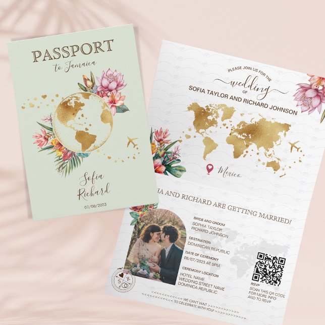 Convite Código QR do Passaporte de Casamento de Destino Ve (Criador carregado)