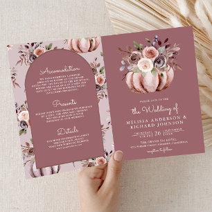 Convite Código QR Floral Abóbora Neutra Rosa Po dusty Rose