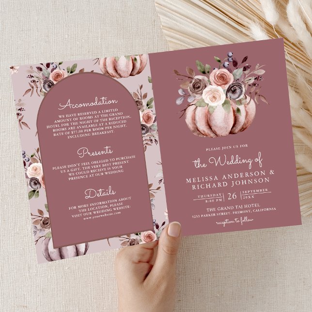 Convite Código QR Floral Abóbora Neutra Rosa Po dusty Rose (Criador carregado)