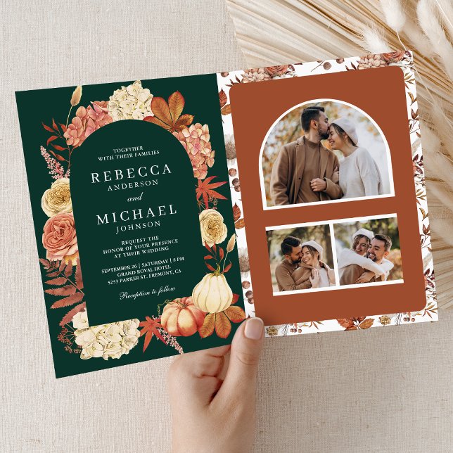 Convite Código QR Floral de Abóbora de Terracota Casamento (Criador carregado)