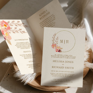 Convite Código QR Floral de Orquídea Boho Peach para Casam
