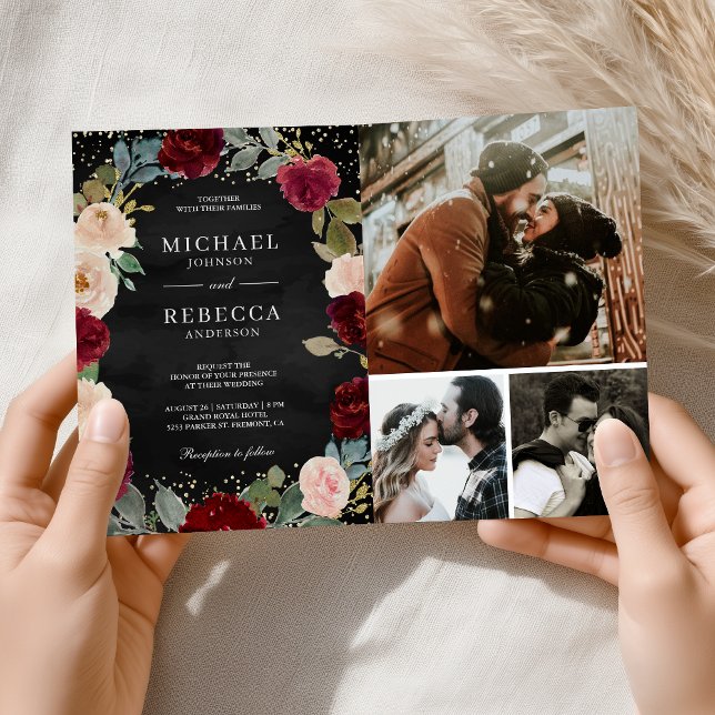 Convite Código QR Floral de Pêssego Borgonha Casamento Pre (Criador carregado)