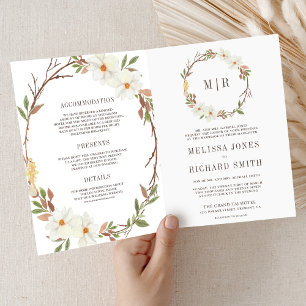 Convite Código QR Floral Magnólia Branca Rústica Casamento