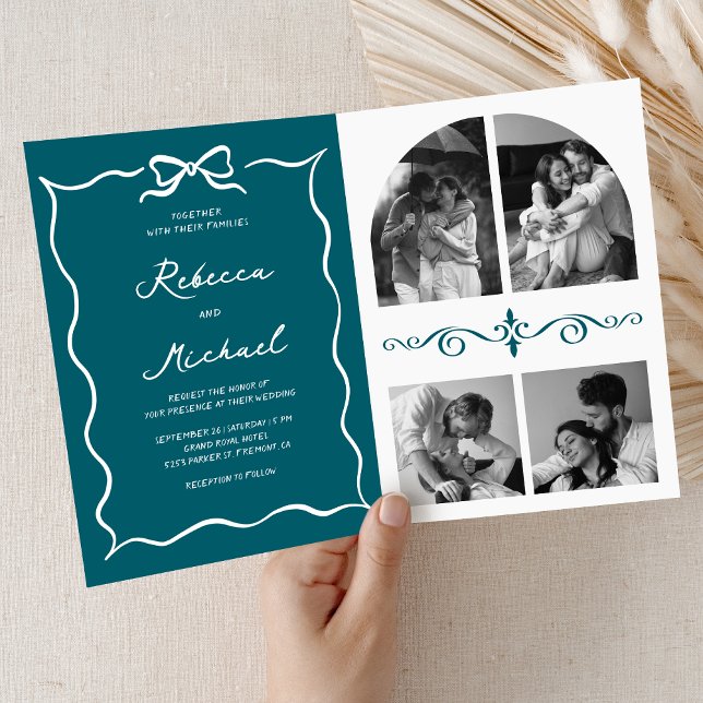 Convite Código QR Foto de Casamento Arco Branco Desenhado  (Criador carregado)
