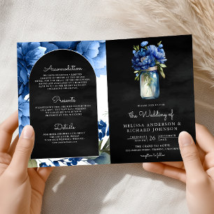 Convite Código QR Jarro de Pedra Floral Azul Real Casament