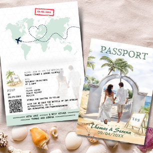 Convite Código QR Passaporte de Casamento de Praia México