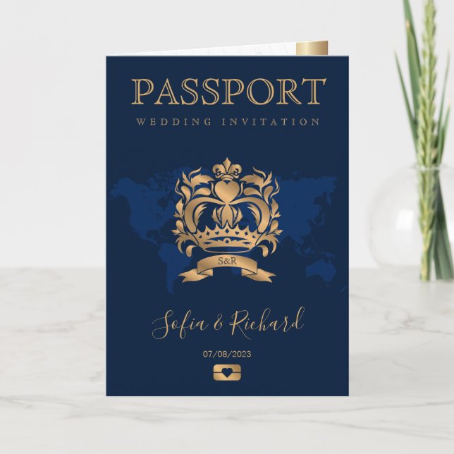 Convite Código QR Passaporte Destino Destino Casamento Mar (Frente)