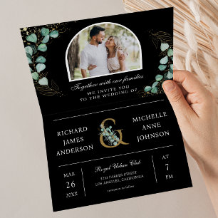 Convite Código QR Preto de Casamento Foto Arco de Eucalipt