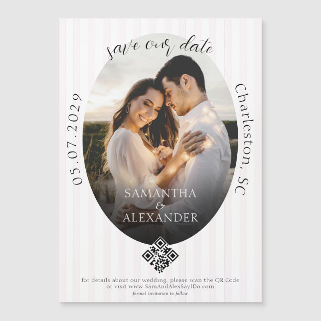 Convite Código QR Romântico 1 Foto Escrivível Guardar Data (Frente)