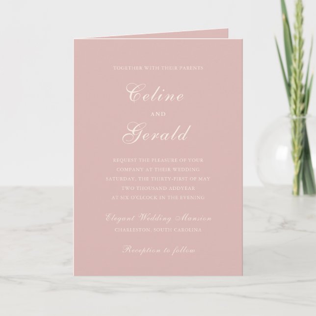 Convite Código QR Rosa Clássico Casamento Elegante (Frente)