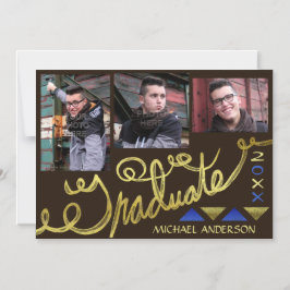 Convite Colagem de Fotografias Faux Dourada de Graduação 2