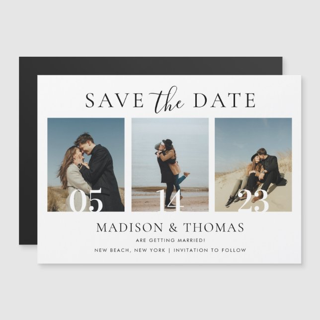 Convite Colagem de Fotos Chic Modernas para Casamento Save (Frente/Verso)