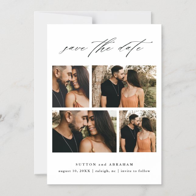 Convite Colagem de Fotos de Casamento com Letra Save The D (Frente)