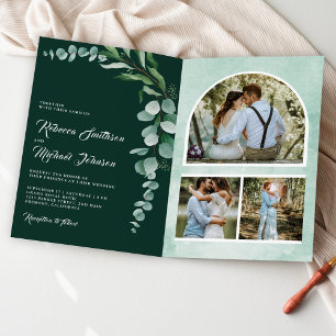 Convite Colagem de Fotos de Eucalipto Código QR Casamento 
