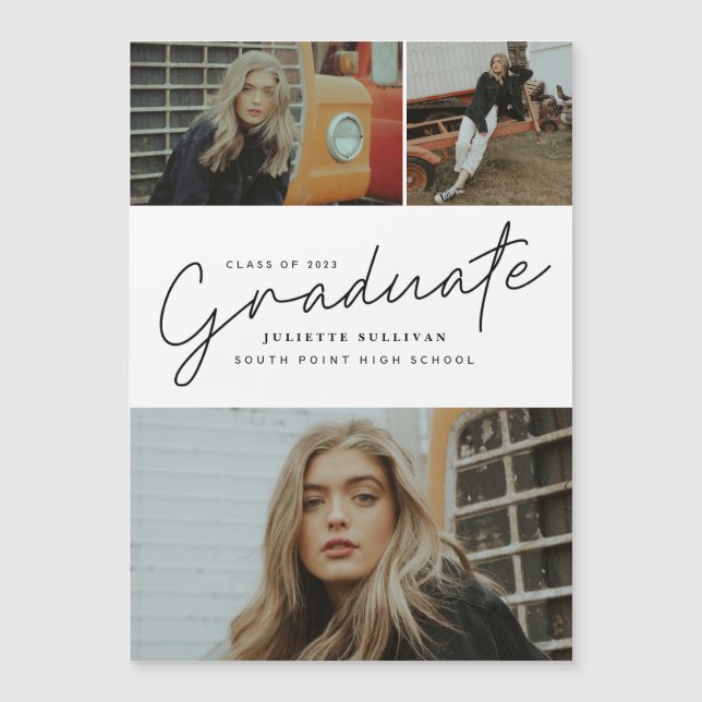 Convite Colagem de Fotos de Graduação com Letra Moderna (Frente)