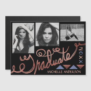 Convite Colagem de Fotos de Texto Dourado do Faux de Gradu