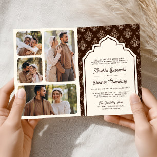Convite Colagem de Fotos Ikat Marrom Creme Casamento India